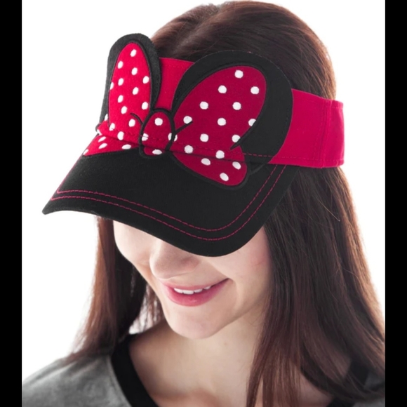 Disney Accessories Walt Disney Sun Visor Hat Minnie Mouse Bow Red